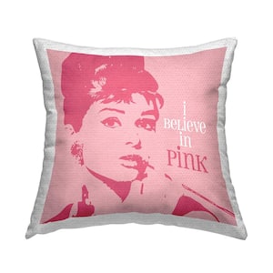 Pink Audrey Hepburn Pop Style Actress Pink Square Outdoor Throw Pillow