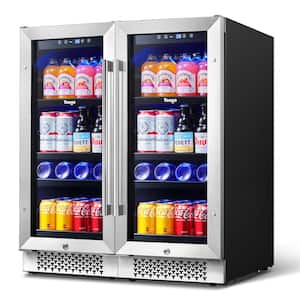 30 in. Double Zone 160 Cans Beverage Cooler in Black Side-by-Side Refrigerators Built-in Frost Free with Safety Lock