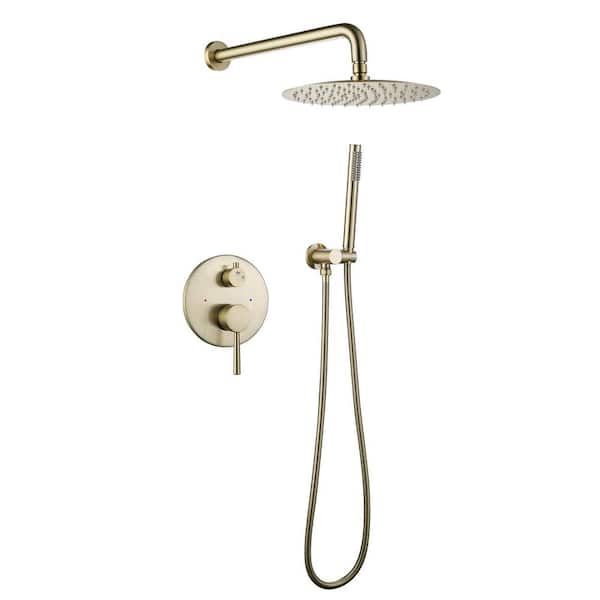 Inner Decor Abh 2-Handle 2-Spray Round 10 in. Wall Mount Shower Faucet with Hand Shower in Brushed Gold