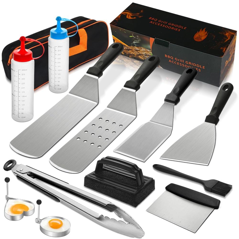 14PCS Flat Top Teppanyaki Spatula Set with Scraper, Basting Cover - Home Cooking Griddle and Outdoor BBQ Grilling Sets price history on PriceWatchPro