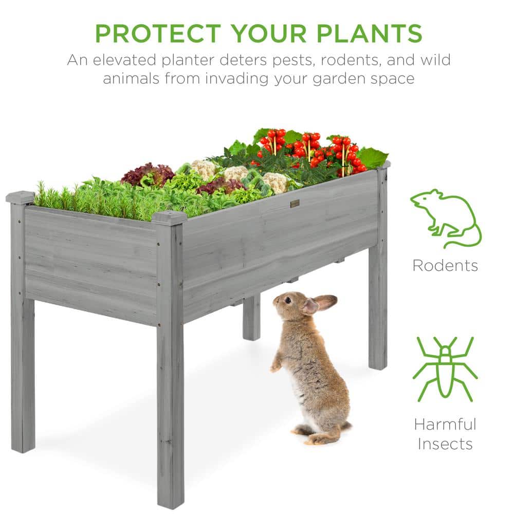 Gray 48x24x30in Elevated Wooden Raised Garden Bed Planter