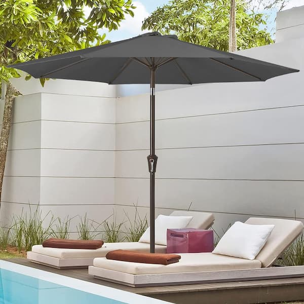 JEAREY 10ft. Market Patio Umbrella with Push Button Tilt and Crank in Gray