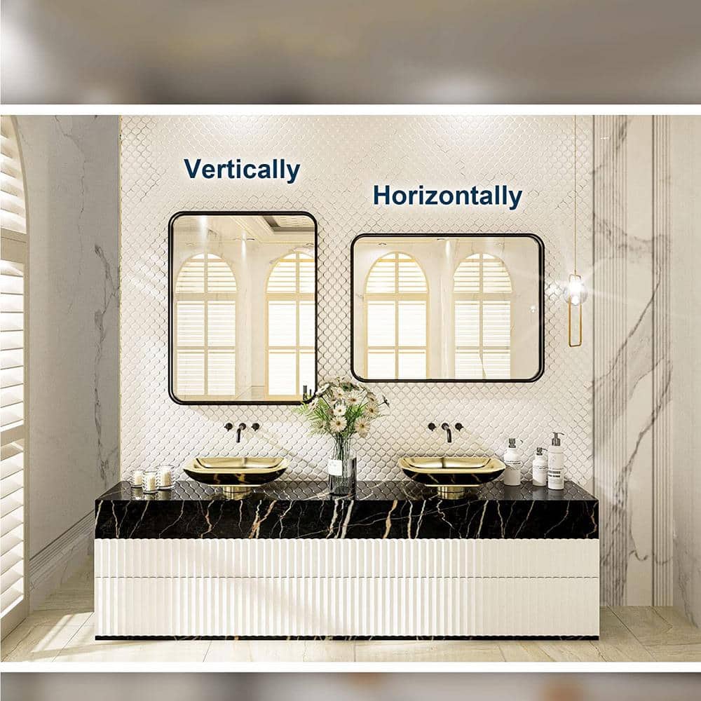 28x36 Inch Matte Black Aluminum Framed Bathroom Mirror