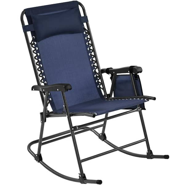 26 in. Foldable Outdoor Lounge Chair with Headrest Pillow