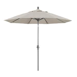 9 ft. Hammertone Grey Aluminum Market Patio Umbrella with Collar Tilt Crank Lift in Woven Granite Olefin