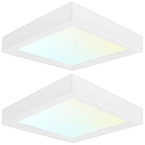 10-Watt 4 in. 600 Lumens Square 3 Color Selectable LED 3000K/4000K/5000K Flush Mount Dimmable Fixture (2-Pack)