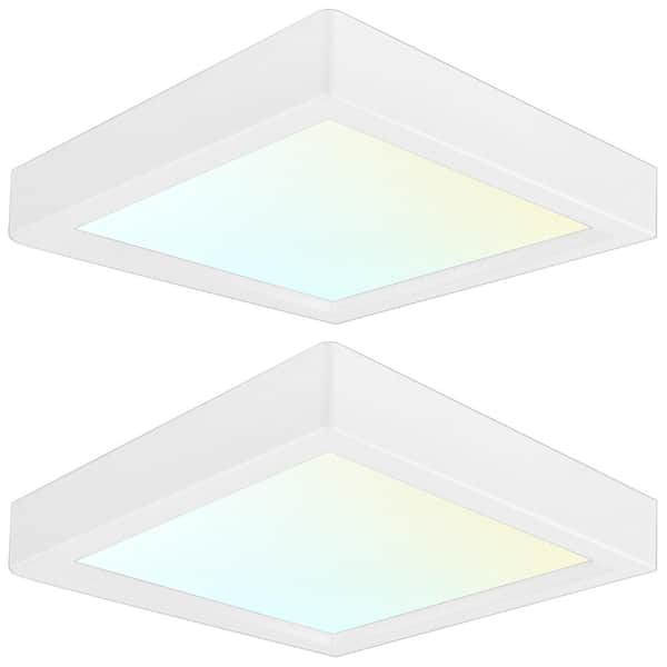 LUXRITE 10-Watt 4 in. 600 Lumens Square 3 Color Selectable LED 3000K/4000K/5000K Flush Mount Dimmable Fixture (2-Pack)