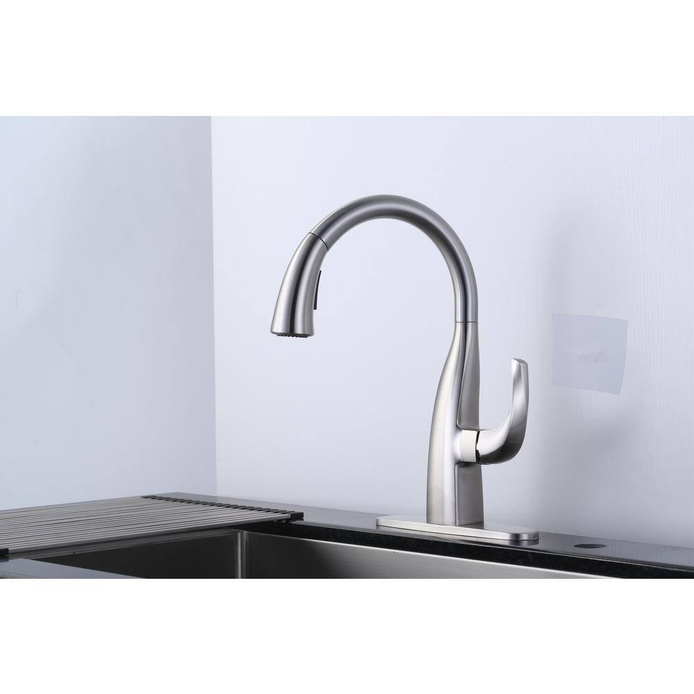 ALEASHA Single Handle Pull Down Sprayer Kitchen Faucet in Brushed