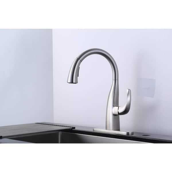 ALEASHA Single Handle Pull Down Sprayer Kitchen Faucet in Brushed Nickel