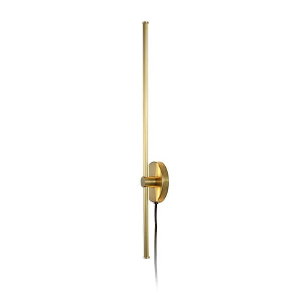 Anton 27.25 in. 1-Light Modern Minimalist Iron Adjustable Bar Integrated LED Plug-In Sconce, Brass Gold