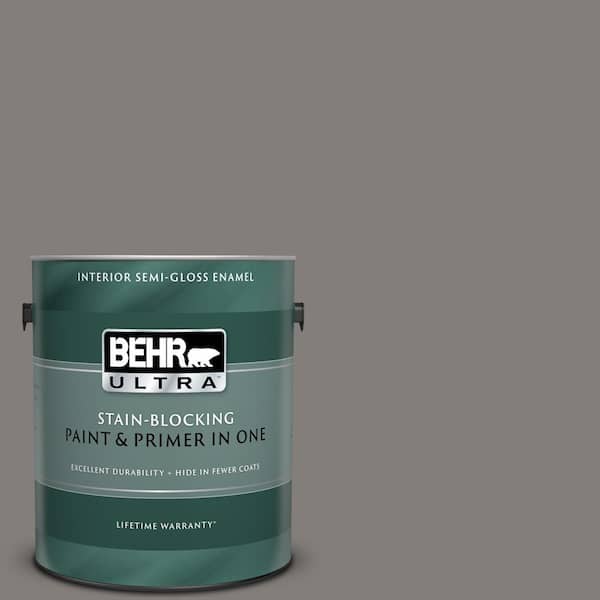 BEHR ULTRA 1 gal. #UL260-3 Suede Gray Semi-Gloss Enamel Interior Paint and Primer in One