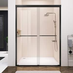 60 in. W x 76 in. H Fixed Framed Shower Door in Black Finish with Clear Glass