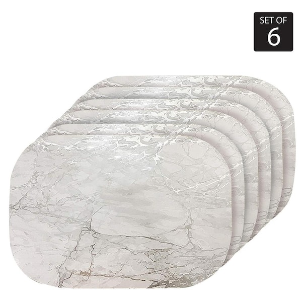 Dainty Home Marble Cork 12 in. x 18" In. Grays and Silver Cork Oval Placemats Set of 6