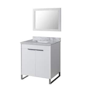 Luca 32 in. W x 25 in. D x 36 in. H Single Bath Vanity in White with White Carrara Marble Top and Mirror