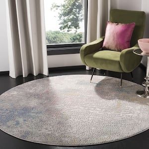 Meadow Gray/Gold 7 ft. x 7 ft. Geometric Abstract Round Area Rug
