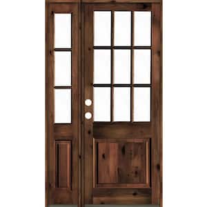 50 in. x 96 in. Knotty Alder Right-Hand/Inswing Clear Glass Red Mahogany Stain Wood Prehung Front Door w/Left Sidelite