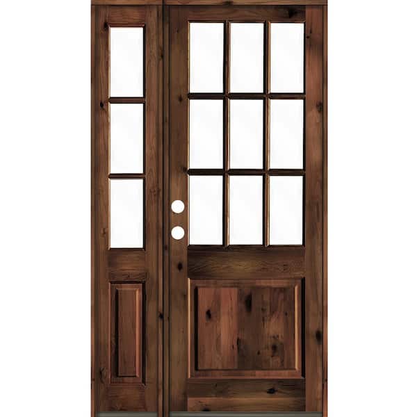 Krosswood Doors 50 in. x 96 in. Knotty Alder Right-Hand/Inswing Clear Glass Red Mahogany Stain Wood Prehung Front Door w/Left Sidelite