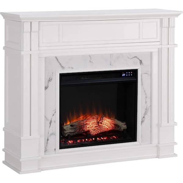 48 in. Freestanding Wood Smart Electric Fireplace TV Stand in White with Rustic Media Console Design