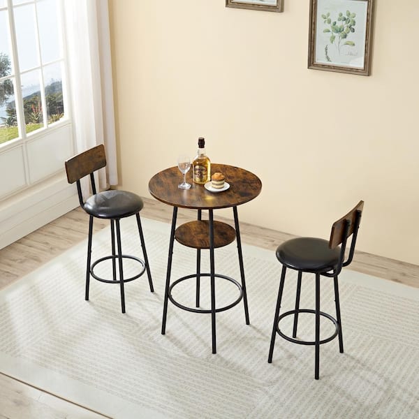 Unbranded 3-Piece Metal Outdoor Dining Set, Small Dining Table Bar Table and 2 Upholstered Bar Chairs Set with Black Cushion