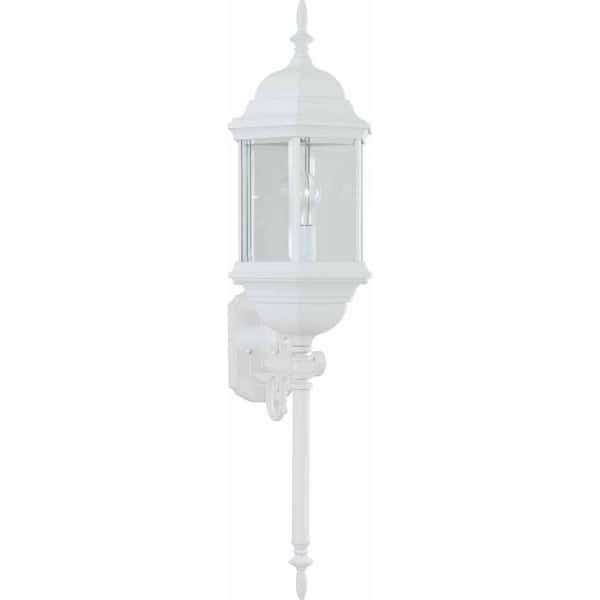 1-Light Outdoor Wall Mount Lantern Lamp White Steel Clear Beveled Glass Panel 