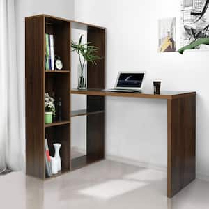 PHELPS 37.8 in. Rectangular Oak Finish MDF Desk with Hutch Bookcase