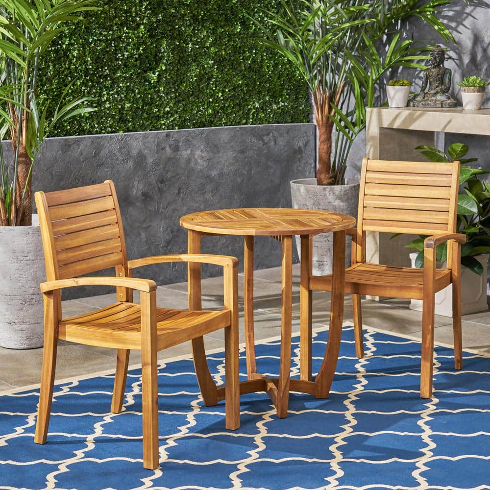 Teak Brown 3-Piece Acacia Wood Bistro Set