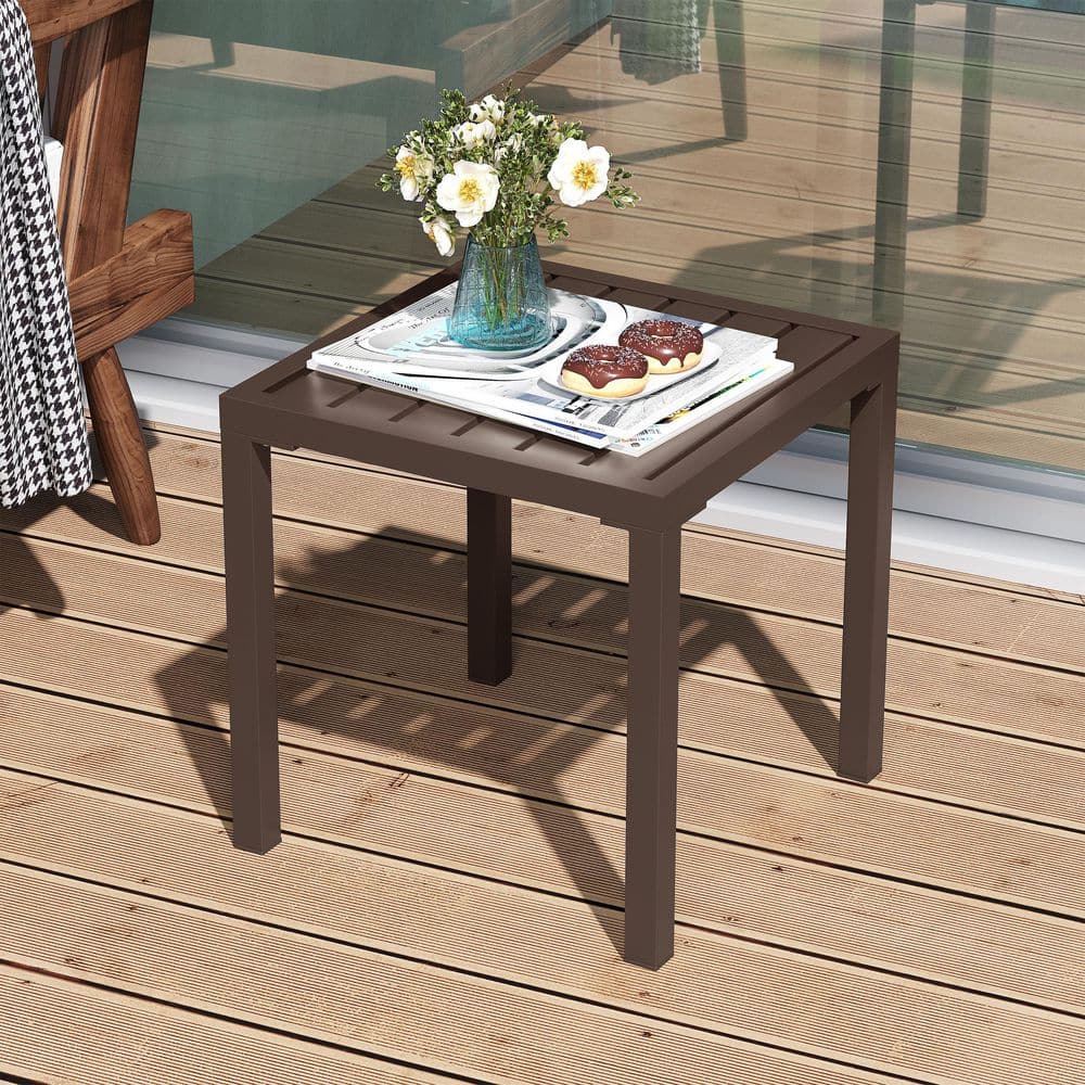 1-Piece 15.7 in. Square Metal Outdoor Side Patio Table in Brown Suitable for Chaise Lounge Chairs price history on PriceWatchPro