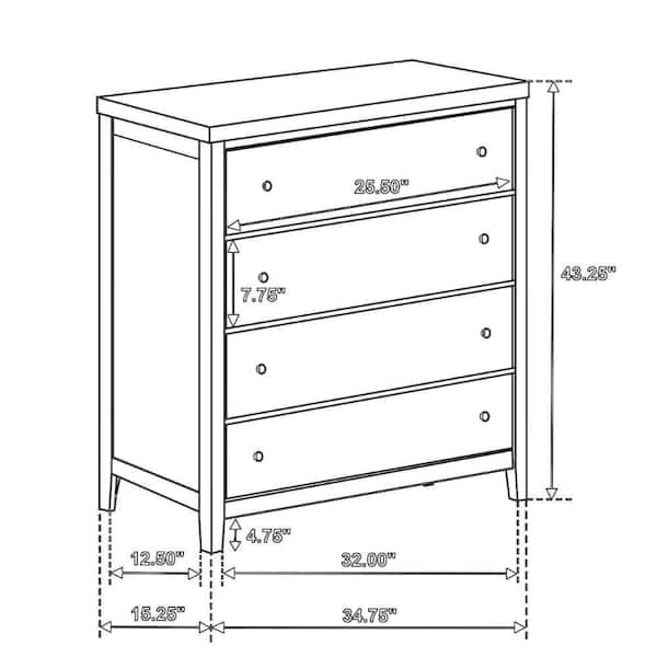 Benjara Wily Dark Brown 4-Drawer 35 in. Wide Tall Chest of Drawers Dresser  Without Mirror BM328675 - The Home Depot