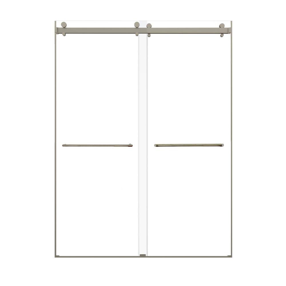 Brooklyn 60" Frameless Sliding Shower Door in Brushed Nickel with Clear Glass