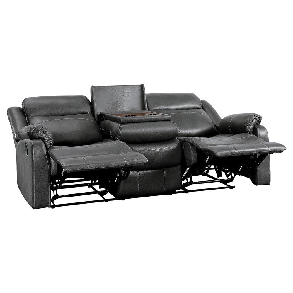 Gray Microfiber Manual Reclining Sofa with Cup Holders and Storage