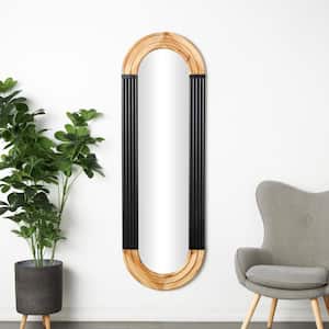 68 in. W x 22 in. H Oval Framed Black Wall Mirror Dimensional Carved Frame Black Detailing