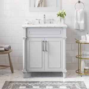 Aberdeen 30 in. Single Sink Freestanding Dove Gray Bath Vanity with Carrara Marble Top (Assembled)