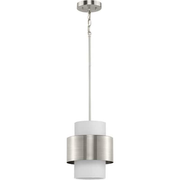 Silva Collection 1-Light Brushed Nickel White Linen Shade Pendant