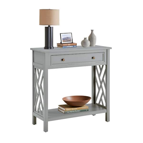Coventry 32 in. Gray Standard Rectangle Wood Console Table with Drawer
