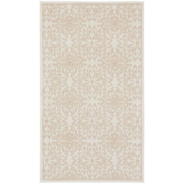 Nourison Jubilant Ivory Beige 3 ft. x 5 ft. Floral Transitional Area Rug