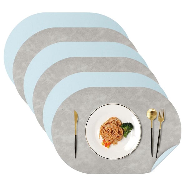 Jeedeson 17.5 in. x 11.8 in. Leather Heat Resistant Placemats for Indoor and Outdoor, Gray and Blue, Set of 6