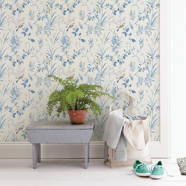 Imperial Garden Blue Botanical Paper Strippable Roll (Covers 56.4 sq. ft.)