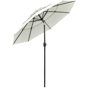 9 ft. 3-Tiers Patio Umbrella Market Outdoor Umbrella in Beige with Crank, Push Button Tilt for Deck in Backyard and Lawn