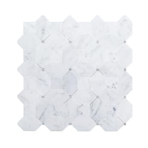 Hillcrest White 9.875 in. x 9.875 in. Geometric Marble Wall and Floor Mosaic Tile (6.77 sq. ft./Case)