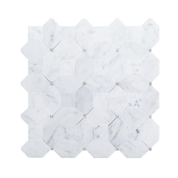 Jeffrey Court Hillcrest White 9.875 in. x 9.875 in. Geometric Marble Wall and Floor Mosaic Tile (6.77 sq. ft./Case)