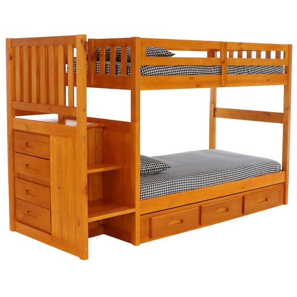 Twin Loft Bed With Drawers, Naples Twin Over Full Bunk Bed With Steps And Lower Storage Drawers
