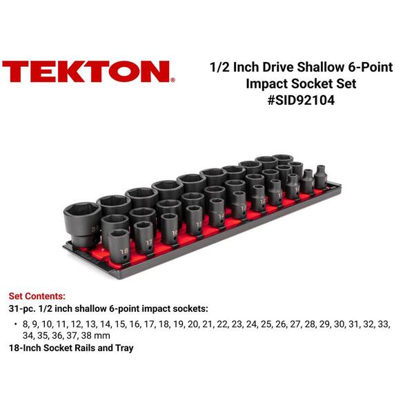1/2 in. Drive 6-Point Impact Socket Set (31-Piece) (8-38 mm) with Rails