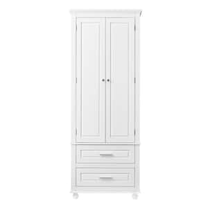 Modern 24 in. W x 15.3 in. D x 62.5 in. H White Linen Cabinet Tall Floor Storage with Two Drawers