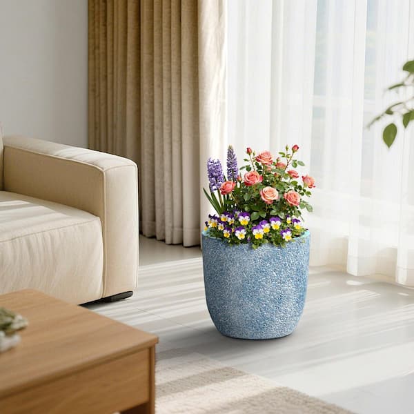 17 in. Large Light Blue（Upgraded Interior） Concrete Round Planter / Pot with Drainage Holes for Indoor and Outdoor