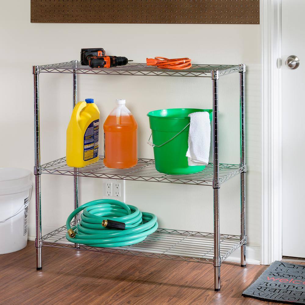Chrome 3-Tier Adjustable Steel Shelving Unit, 36" x 14"