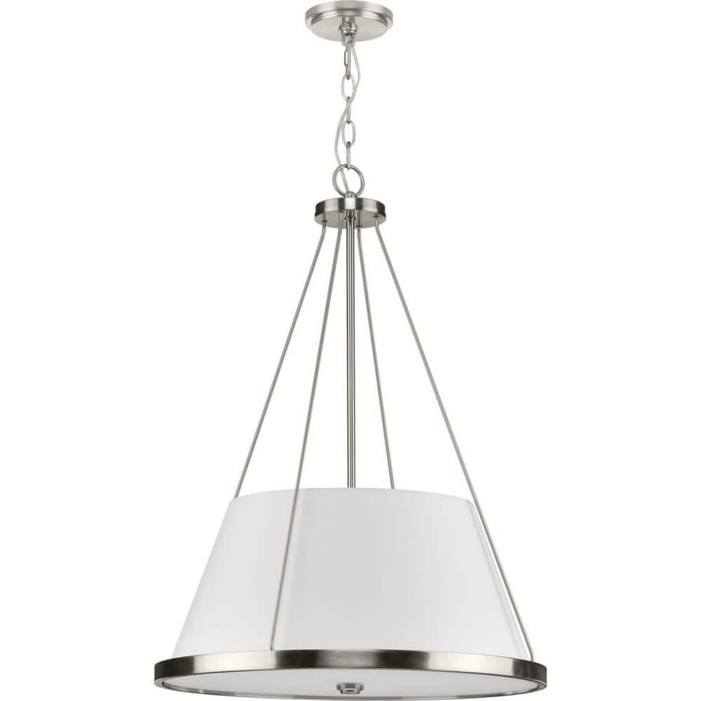 Saffert Brushed Nickel 22" Pendant with Glass Diffuser and Fabric Shade