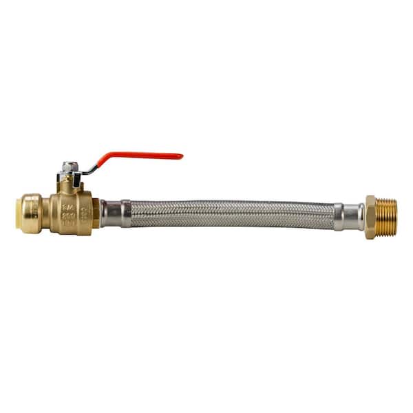 3/4 in. Push-Fit x 1 in. Male NPT 12 in. Braided Stainless Steel Hose Connector with Ball Valve