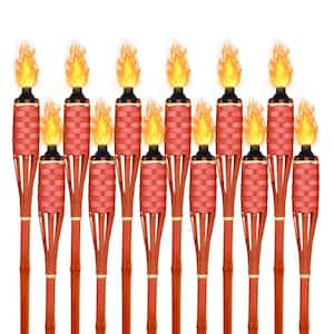 72 in.Burgundy Bamboo Torch Weather-Resistant Coated Outdoor Lighting Decor (12-Pack)