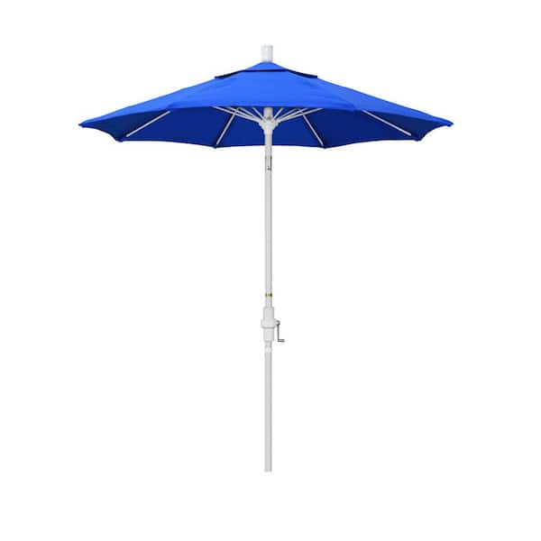 California Umbrella 7.5 ft. Matted White Aluminum Market Collar Tilt Patio Umbrella Fiberglass Ribs and in Pacific Blue Sunbrella