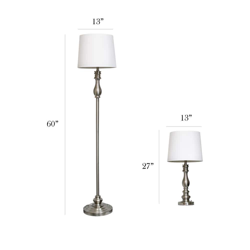 Brushed Steel and White 3-Piece Lamp Set with Empire Shades